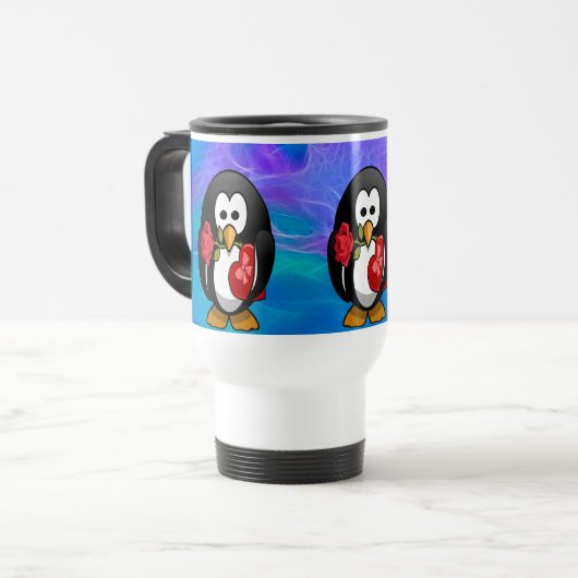 Cute Valentijnsdag Penguin Funny Cartoon Reisbeker (Voorkant links)