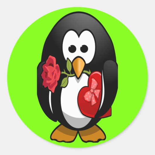 Cute Valentijnsdag Penguin Funny Cartoon Ronde Sticker (Voorkant)