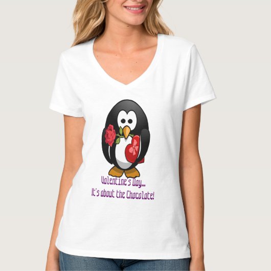 Cute Valentijnsdag Penguin Funny Cartoon T-shirt (Voorkant)
