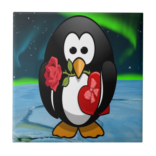 Cute Valentijnsdag Penguin Funny Cartoon Tegeltje (Voorkant)