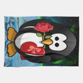 Cute Valentijnsdag Penguin Funny Cartoon Theedoek (Horizontaal)