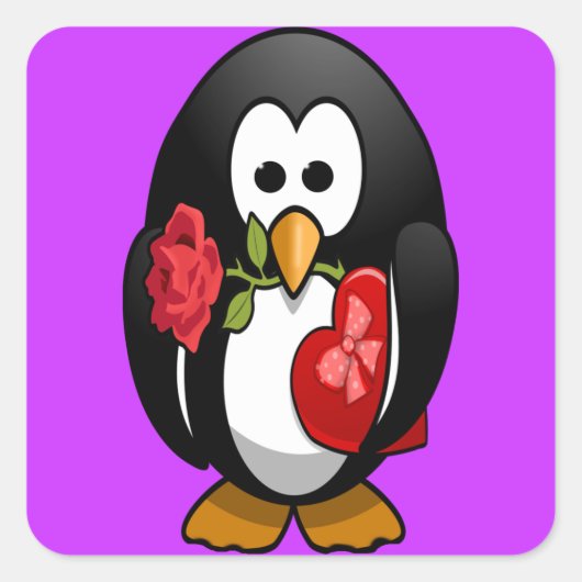 Cute Valentijnsdag Penguin Funny Cartoon Vierkante Sticker (Voorkant)