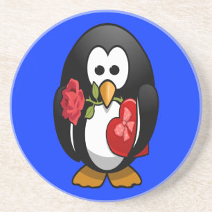 Cute Valentijnsdag Penguin Funny Cartoon Zandsteen Onderzetter