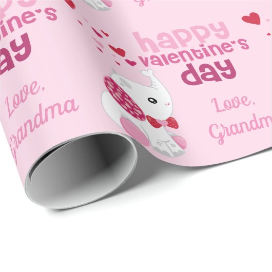 Cute Valentijnsdag Personalized Pink Elephant Cadeaupapier (Rol Hoek)