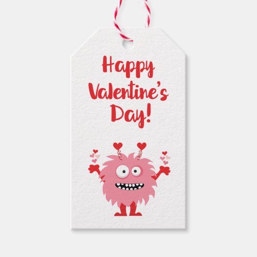 Cute Valentijnsdag Pink Cartoon Monster Cadeaulabel (Voorkant)