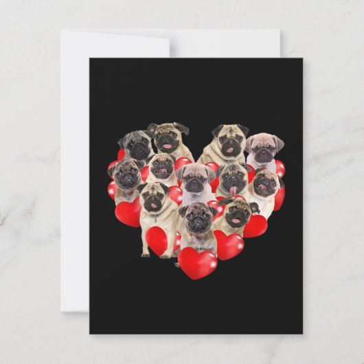 Cute Valentijnsdag Pug Dog Heart Puppy Bedankkaart (Voorkant)