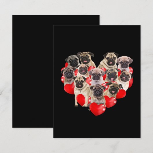 Cute Valentijnsdag Pug Dog Heart Puppy Bedankkaart (Voorkant / Achterkant)