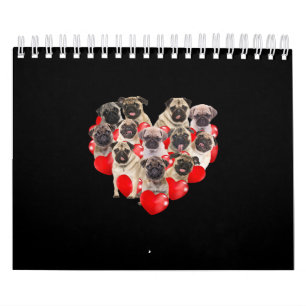 Cute Valentijnsdag Pug Dog Heart Puppy Kalender