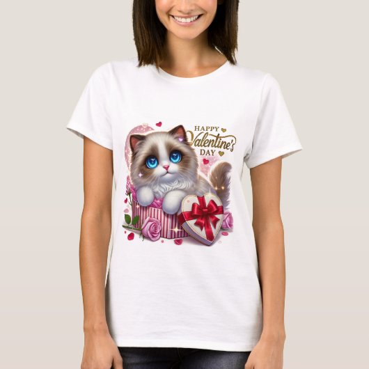 Cute Valentijnsdag Ragdoll Kat T-Shirt (Voorkant)