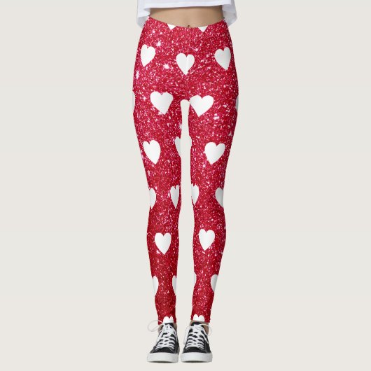 Cute Valentijnsdag Red Heart Leggings (Voorkant)