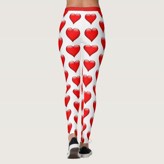 Cute Valentijnsdag Red Pattern Harts on White Leggings (Achterkant)