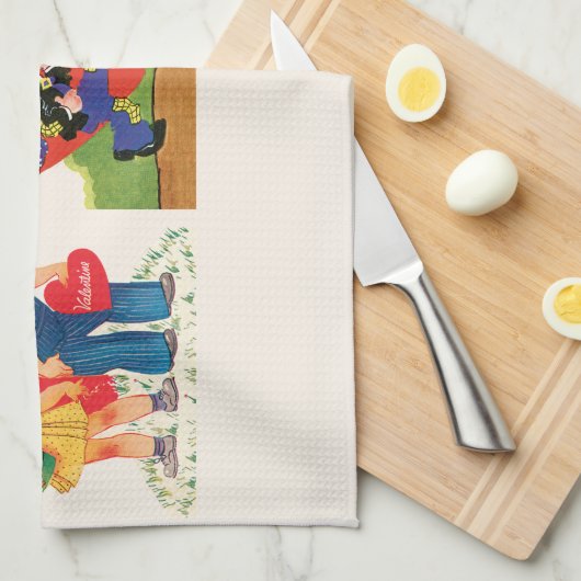  Cute Valentijnsdag, Retro 50s Kitsch Cof Theedoek (Quarter Fold)