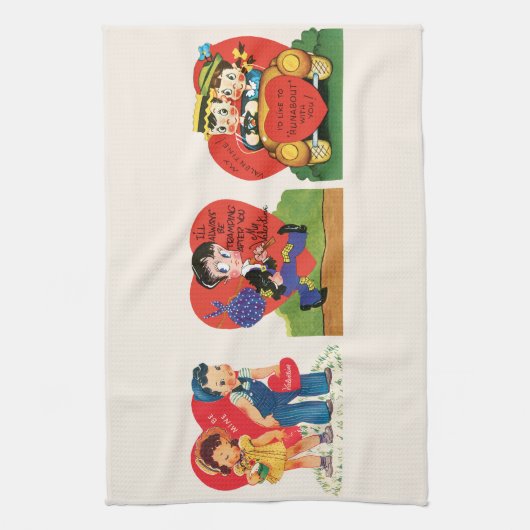  Cute Valentijnsdag, Retro 50s Kitsch Cof Theedoek (Verticaal)