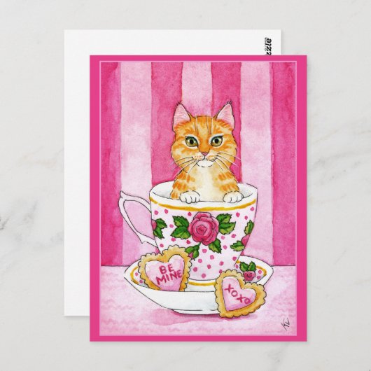 Cute Valentijnsdag roze briefkaart (Voorkant / Achterkant)