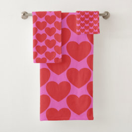 Cute Valentijnsdag Roze en Rode Hart Patroon Bad Handdoek