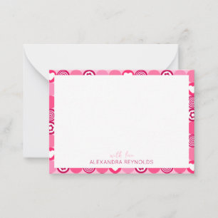Cute Valentijnsdag Roze Hart en Bloem Patroon Notitiekaartje