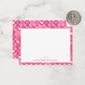 Cute Valentijnsdag Roze Hart- en Bloempatroon Notitiekaartje (Voorkant / Achterkant in situ)