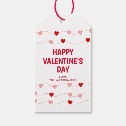 Cute Valentijnsdag roze rood harten gepersonalisee Cadeaulabel (Voorkant)