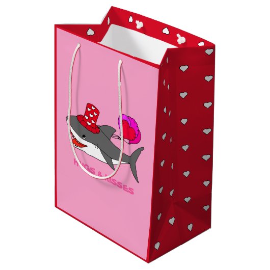 Cute Valentijnsdag Shark Medium Cadeauzakje (Achterkant Gekanteld)