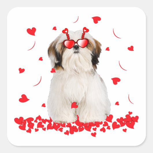 Cute Valentijnsdag Shih Tzu | Hoorten honden Vierkante Sticker (Voorkant)