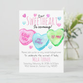 Cute Valentijnsdag snoep hart baby shower Uitnodig Kaart (Staand voorkant)