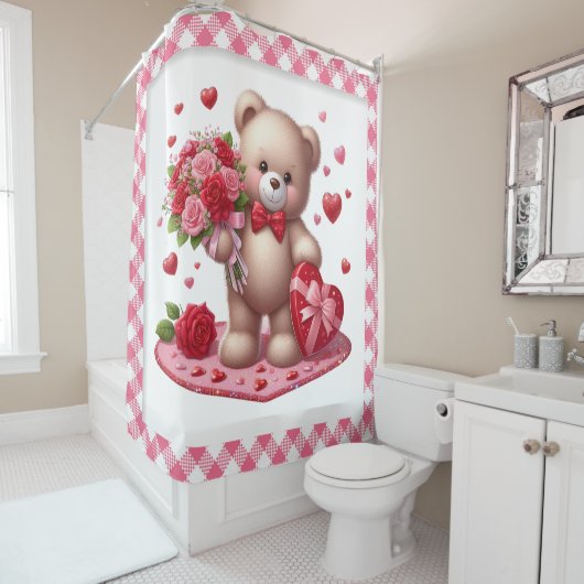 Cute Valentijnsdag Teddy Bear Douchegordijn (In situ)