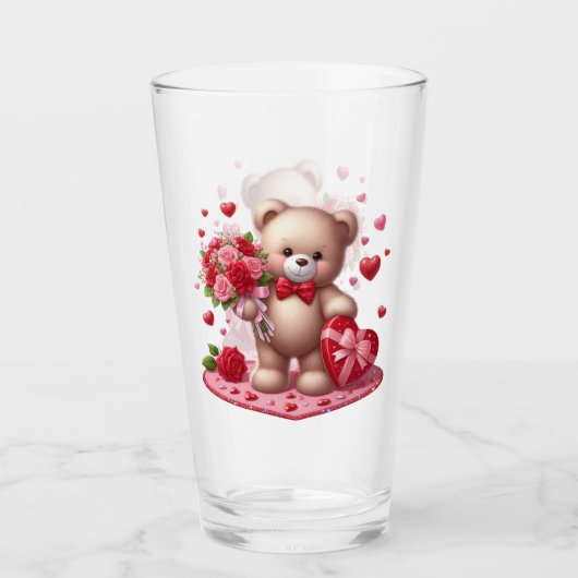 Cute Valentijnsdag Teddy Bear Glas (Voorkant)