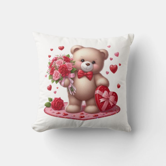 Cute Valentijnsdag Teddy Bear Kussen (Voorkant)
