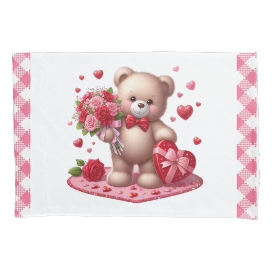 Cute Valentijnsdag Teddy Bear Kussensloop (Voorkant)