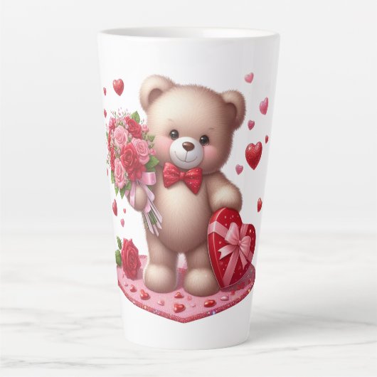 Cute Valentijnsdag Teddy Bear Latte Mok (Voorkant)