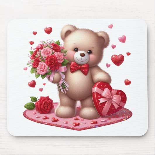 Cute Valentijnsdag Teddy Bear Muismat (Voorkant)