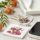 Cute Valentijnsdag Teddy Bear Sleutelhanger (Voorkant Rechts)