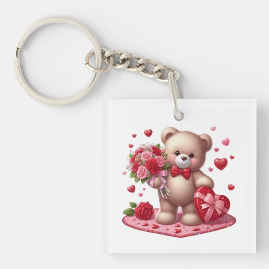 Cute Valentijnsdag Teddy Bear Sleutelhanger (voorkant)