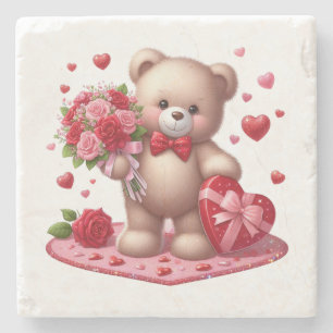 Cute Valentijnsdag Teddy Bear Stenen Onderzetter