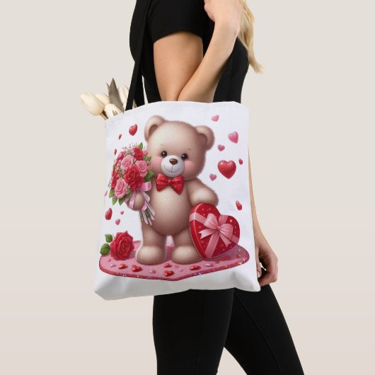 Cute Valentijnsdag Teddy Bear Tote Bag (Dichtbij)