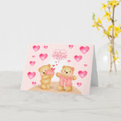 Cute Valentijnsdag Teddyberen met Hartjes Ansichte Kaart (Gele Bloem)