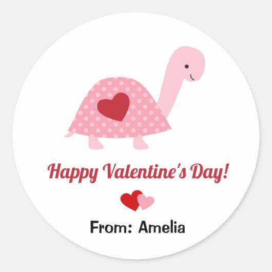 Cute Valentijnsdag Turtle and Hearts (roze rood) Ronde Sticker (Voorkant)