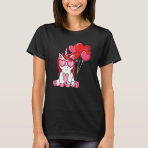 Cute Valentijnsdag Unicorn Heart Balloon Girls T-shirt
