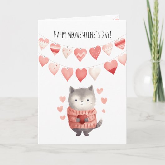 Cute Valentijnsdag Vouw- & bewerkbare kaart, Kat H Feestdagen Kaart (Voorkant)