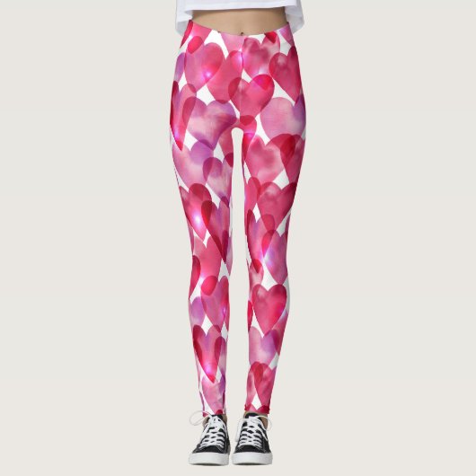 Cute Valentijnsdag Waterverf Rood roze hart Leggings (Voorkant)