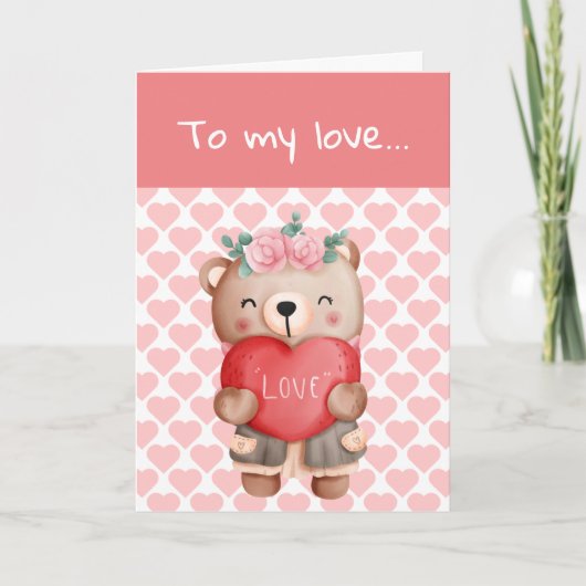 Cute Valentijnse teddybeer stuurt liefdeshart Bedankkaart (Voorkant)