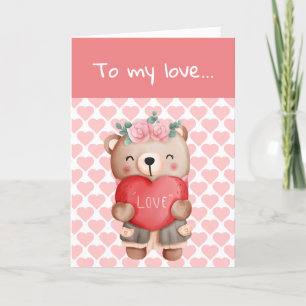 Cute Valentijnse teddybeer stuurt liefdeshart Bedankkaart