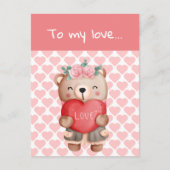 Cute Valentijnse teddybeer stuurt liefdeshart Briefkaart (Voorkant)
