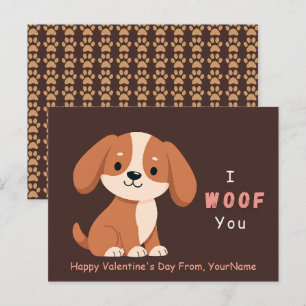 Cute Valentijnskaart met Hond Pun – Ik Woef Jou Feestdagenkaart