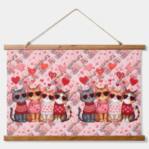 Cute Valentijnskaarten Katten in Hart Zonnebril Hangend Wandkleed