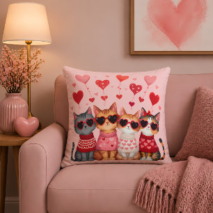 Cute Valentijnskaarten Katten in Hart Zonnebril Kussen