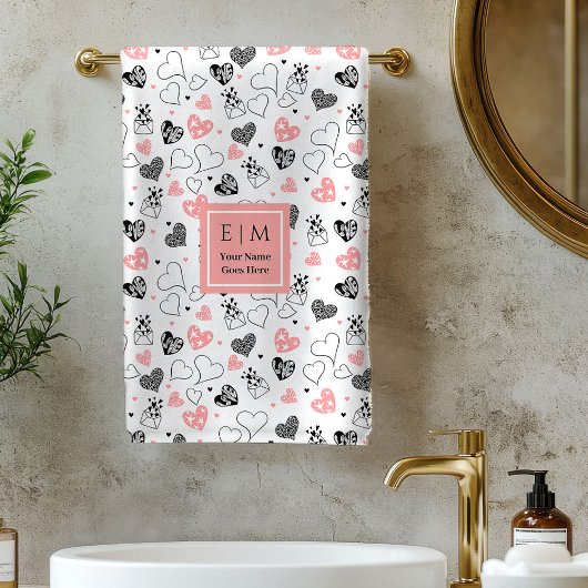 Cute Valentine Bath Towel Pink Black Love Text Bad Handdoek