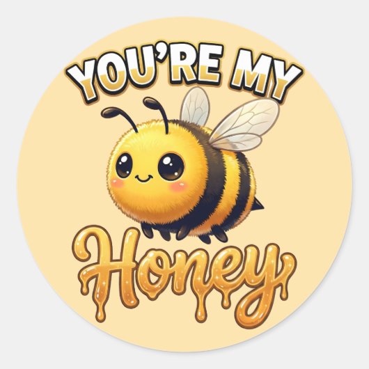 Cute Valentine Bee – You’re My Honey Ronde Sticker (Voorkant)