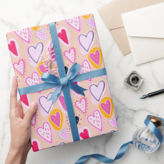 Cute Valentine & Birthday Hearts Doodle Pink Cadeaupapier