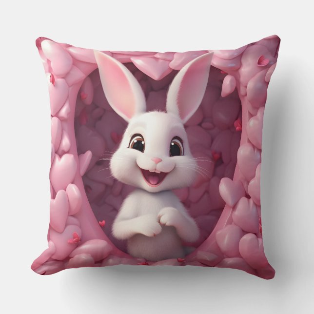 Cute Valentine Bunny Throw Pillow Kussen (Voorkant)